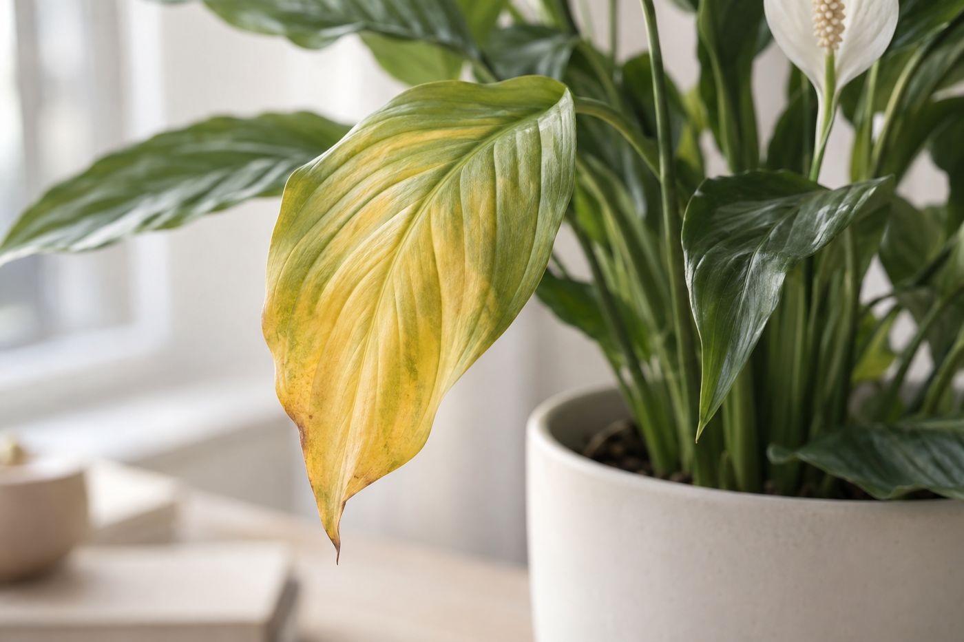 A yellow leaf on an otherwise healthy plant