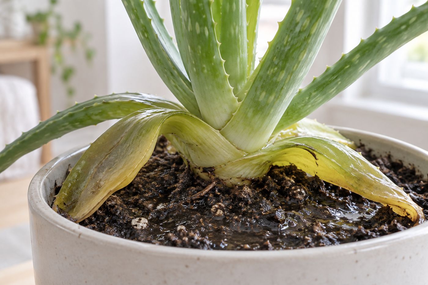 Soft, watery leaves at the base of an aloe rosette