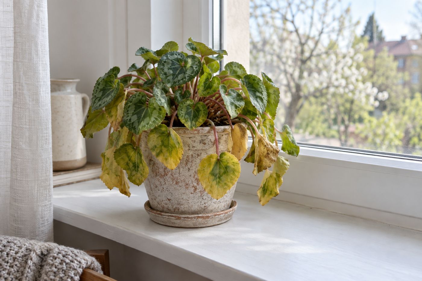 Cyclamen with yellowing leaves going into summer dormancy