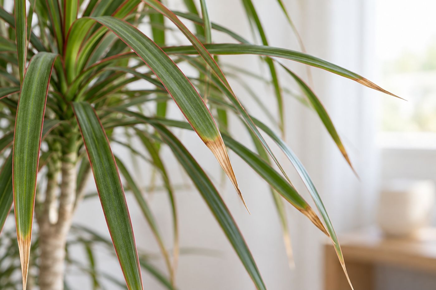 Dry brown tips on dracaena leaves