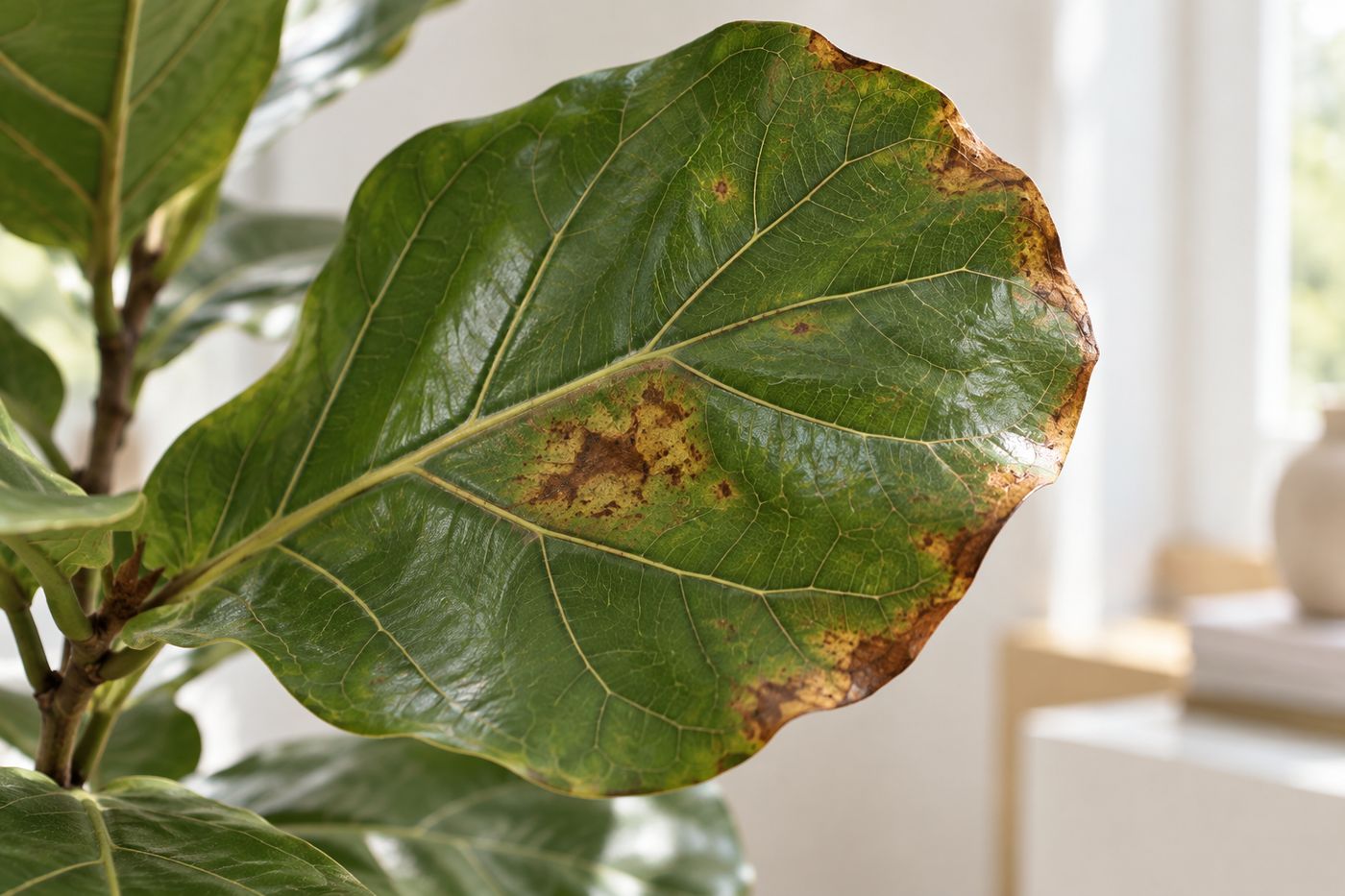Brown spots on a fiddle leaf fig leaf
