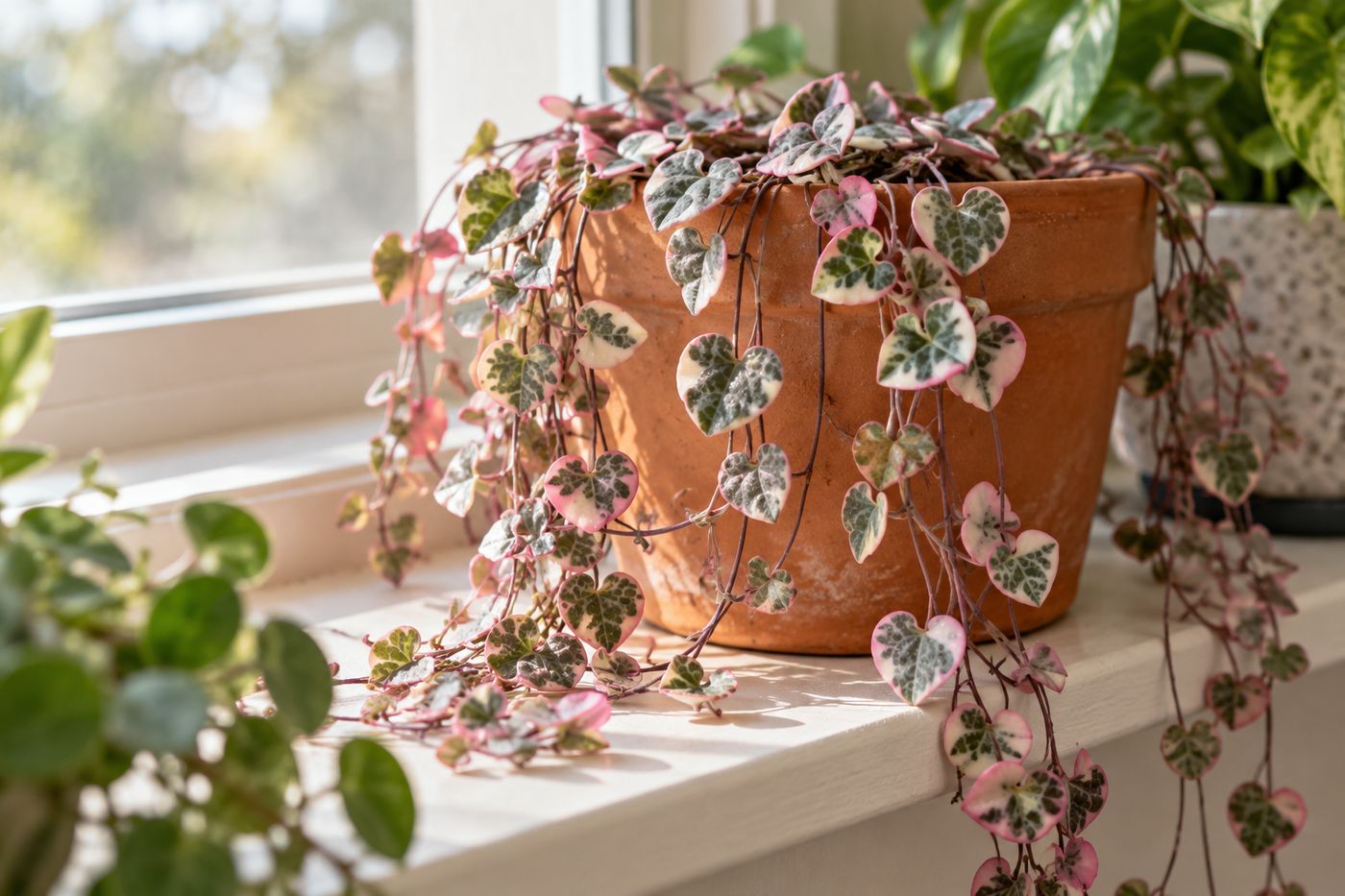 Variegated string of hearts with pink and cream edged heart leaves